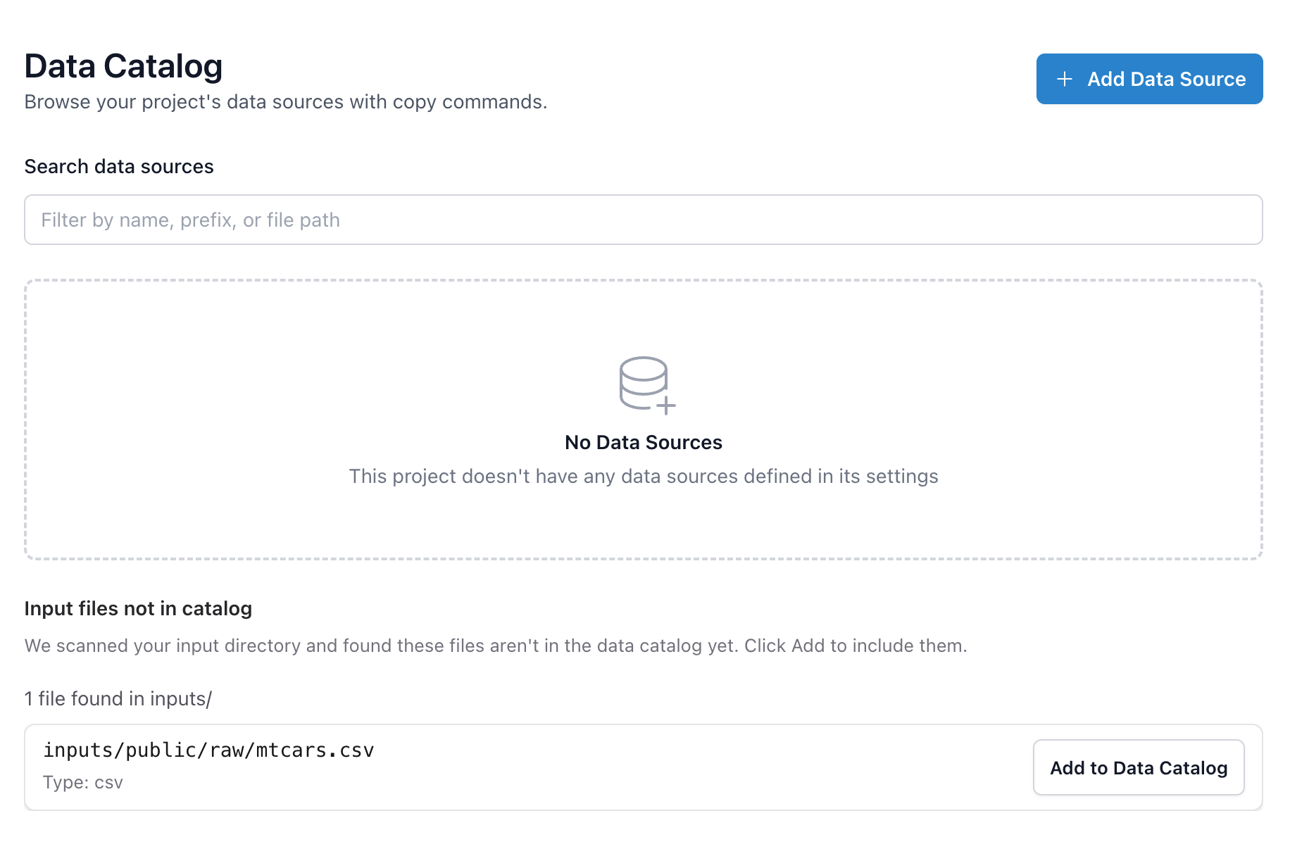 Scanning inputs for uncataloged files in framework::gui()