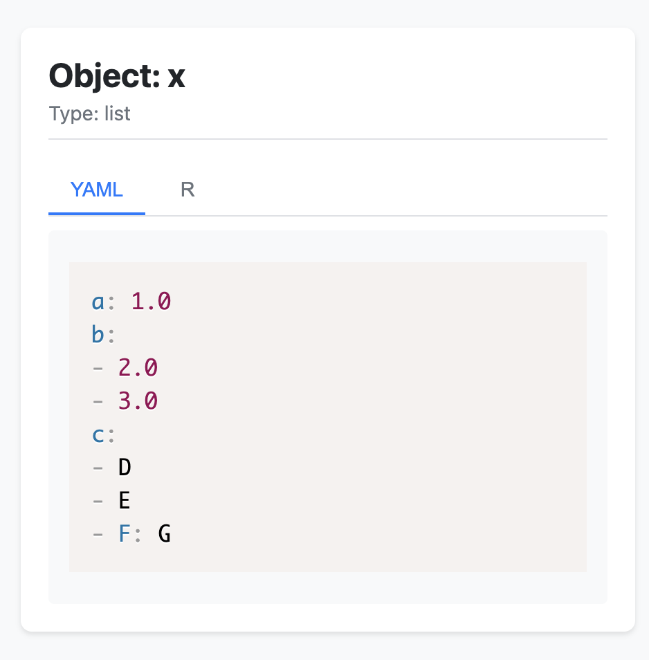 List viewer - YAML tab